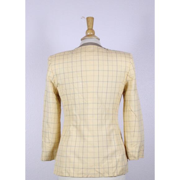 LE SUIT Women Vintage Plaid Yellow Beige Blazer Top 80s 90s asymmetrical sz 4 P - Picture 4 of 7